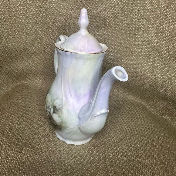 Vintage Bernadotte Porcelain Coffee Tea Pot Czech Republic Purple Roses 7.5” - Picture 3 of 11